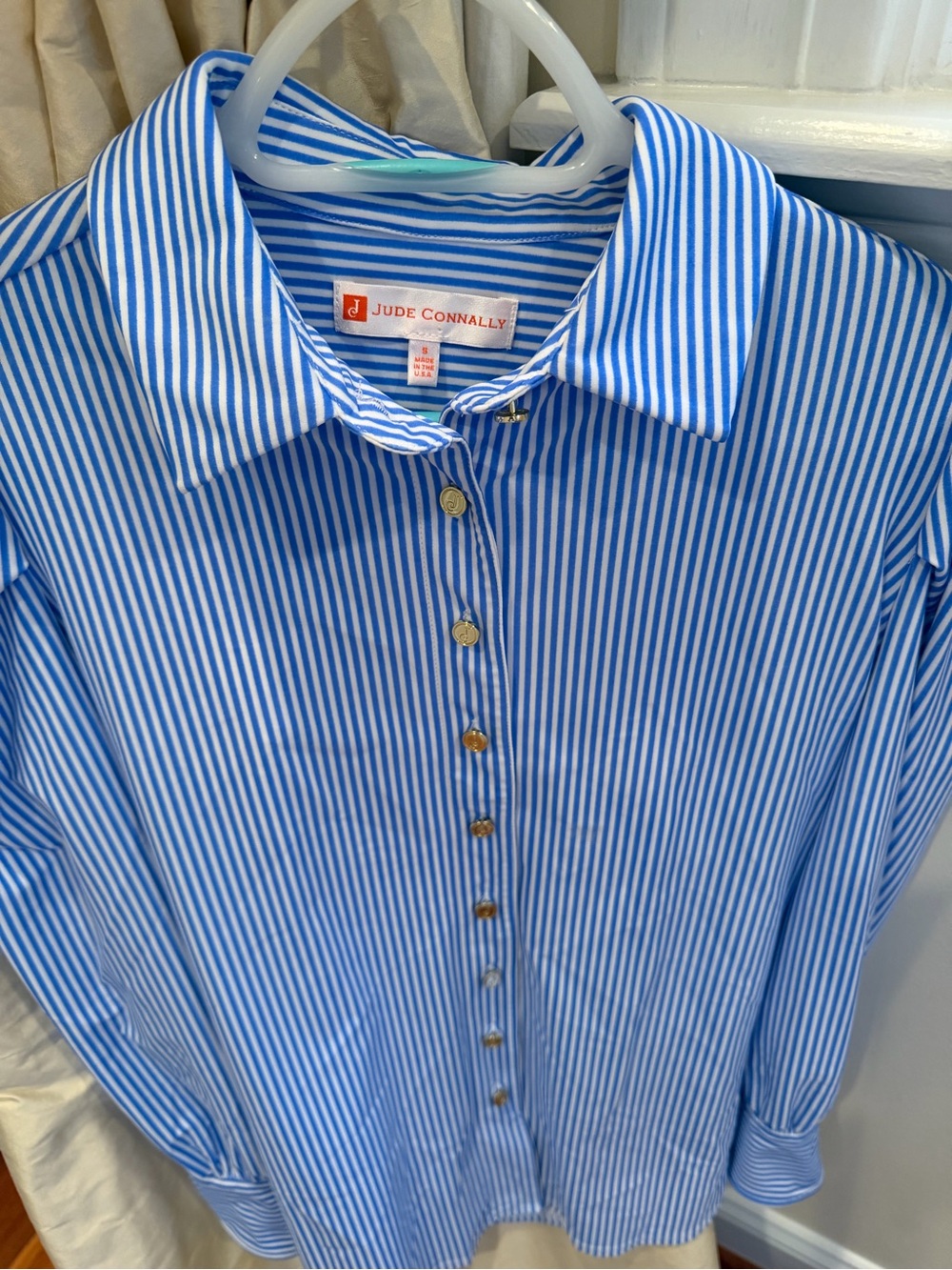 Jude Connally Light Blue and White Striped Jude Cloth Top - Picture 3 of 4